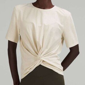 Twist-Front Short Sleeve Tee in Cream